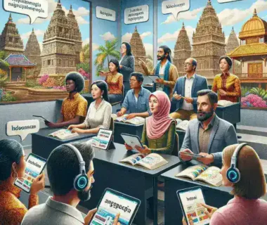 "Pengembangan aplikasi pembelajaran bahasa Indonesia untuk ekspatriat dan turis, menampilkan antarmuka pengguna yang intuitif dan fitur interaktif yang mendukung pembelajaran bahasa yang efektif."