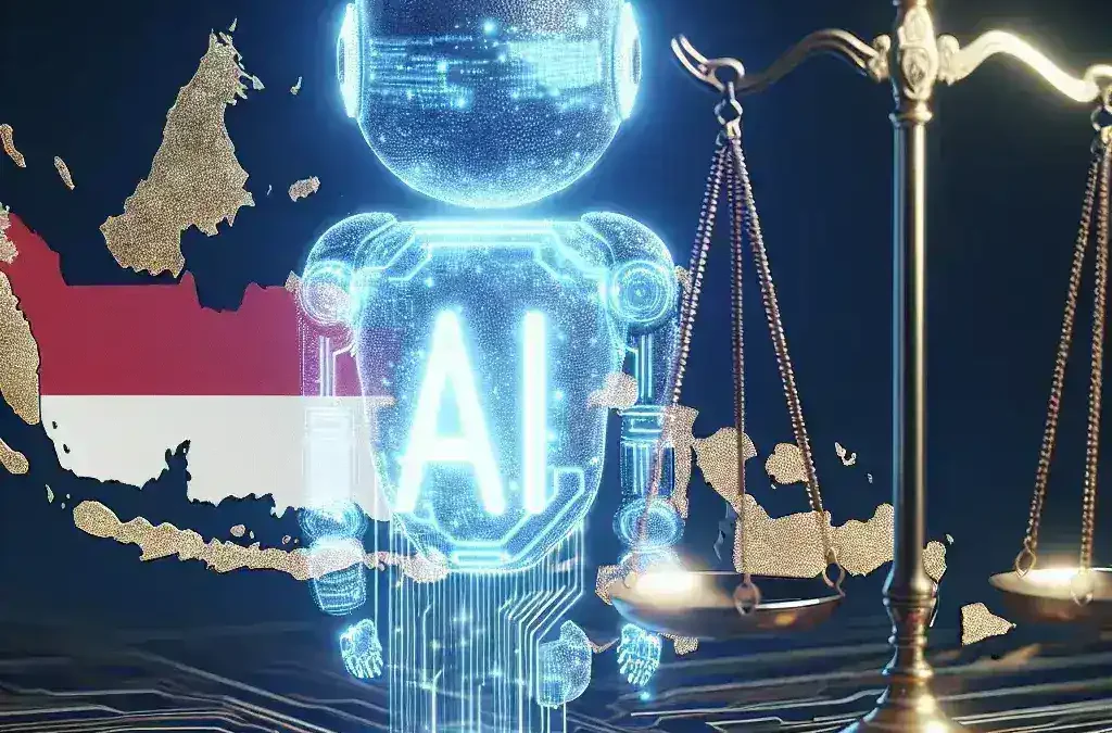 "Ilustrasi Kominfo yang menunjukkan pengawasan dan regulasi terhadap platform AI asing di Indonesia, memperlihatkan perangkat teknologi dan kegiatan digital yang berkaitan dengan kebijakan baru."