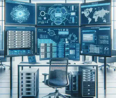 "Imagem ilustrativa de um sistema KVM IP destacando a conectividade remota, com servidores em destaque, representando soluções eficazes para acesso remoto em empresas brasileiras."